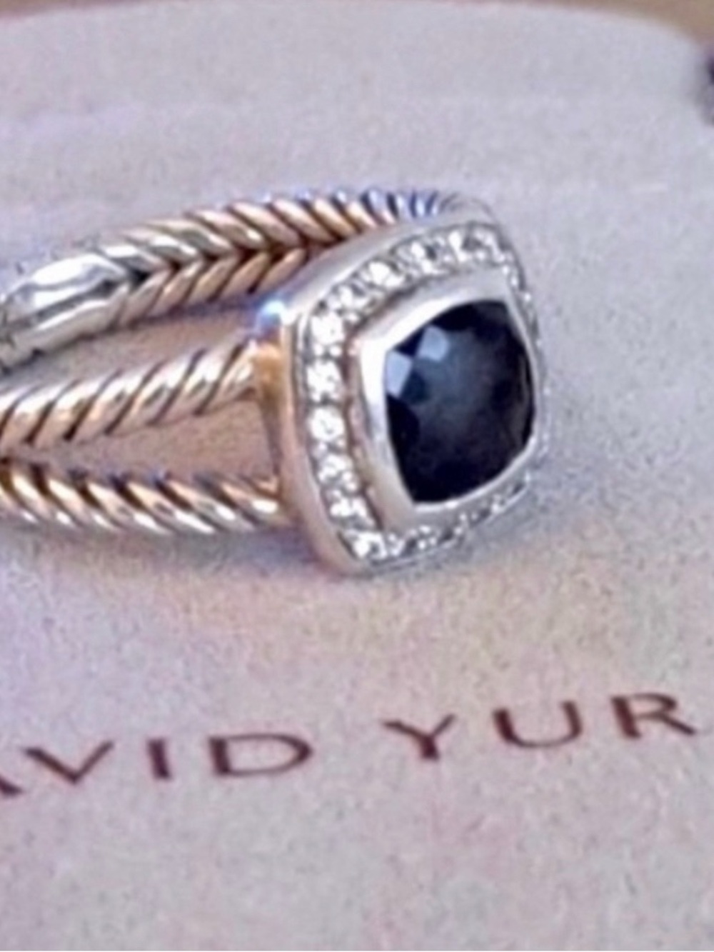 David Yurman Sterling Rope Band Ring with Black Onyx Cushion 5.5 size
